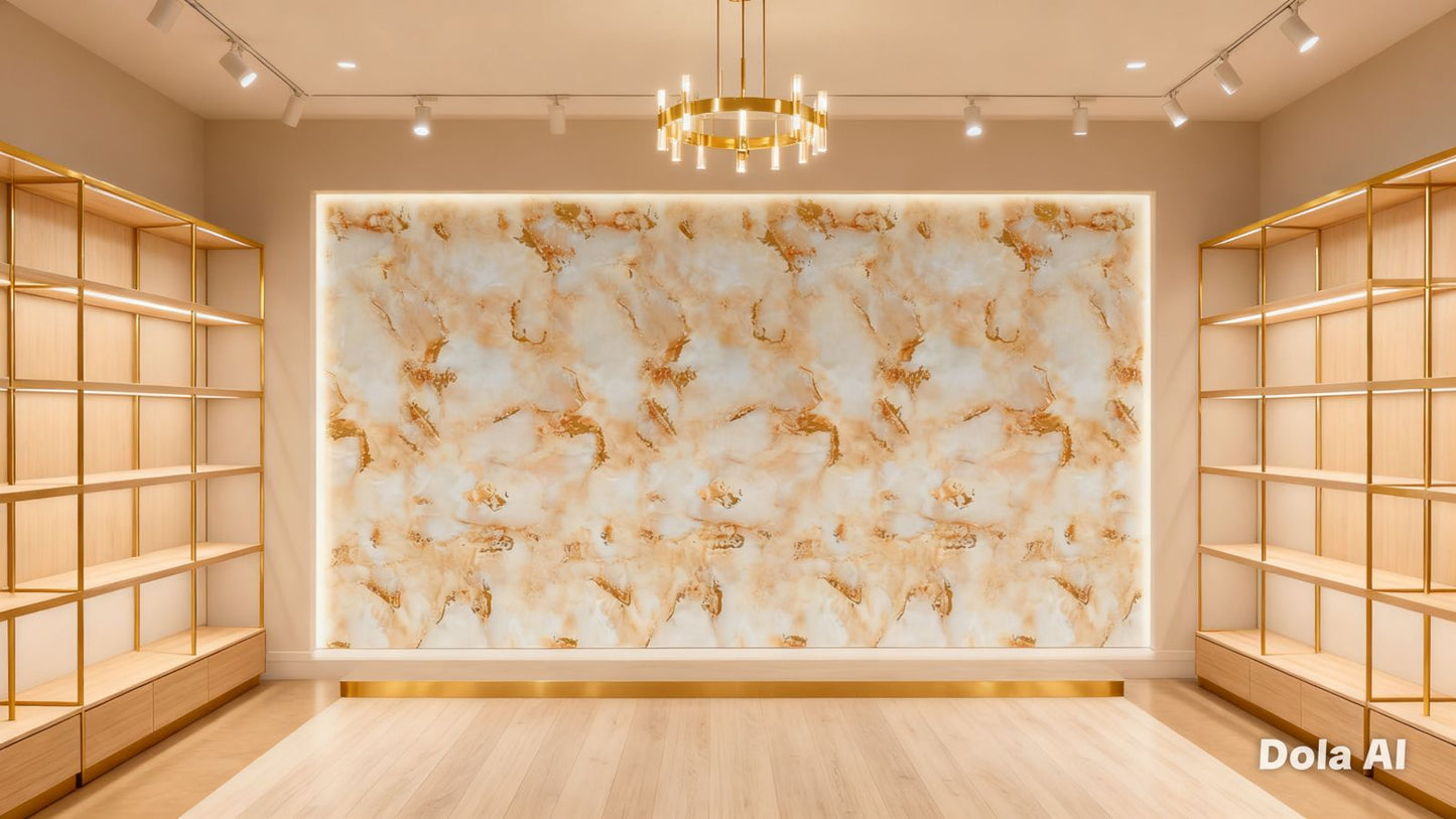 Rollo Mármol Adhesivo PVC -  Onyx Beige Gold  | Importamall Ecuador
