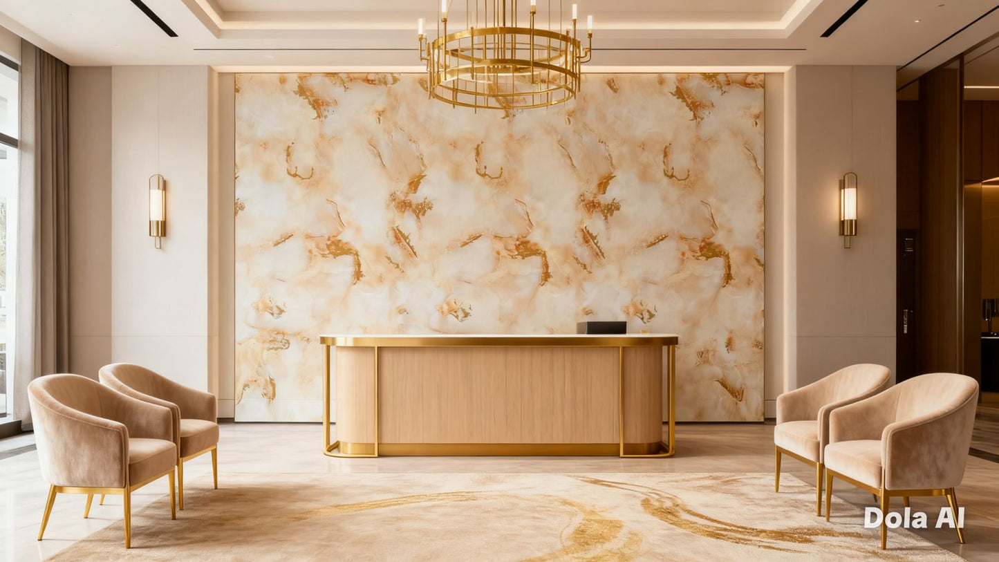 Rollo Mármol Adhesivo PVC -  Onyx Beige Gold  | Importamall Ecuador