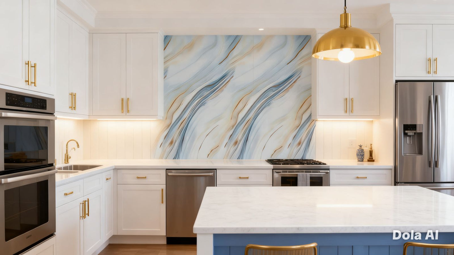 Rollo Mármol Adhesivo PVC - Blue Ivory Flow  | Importamall Ecuador