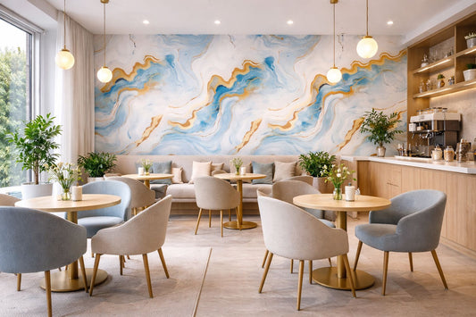 Rollo Mármol Adhesivo PVC -  Aqua Marble Gold Flow  | Importamall Ecuador