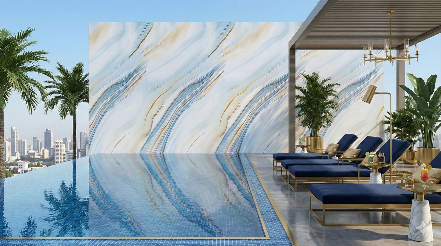 Rollo Mármol Adhesivo PVC - Blue Ivory Flow  | Importamall Ecuador