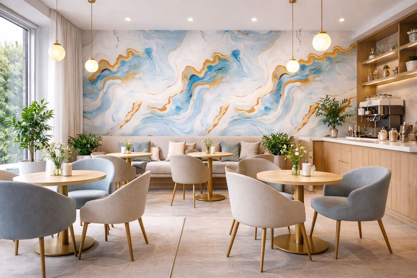 Rollo Mármol Adhesivo PVC -  Aqua Marble Gold Flow  | Importamall Ecuador