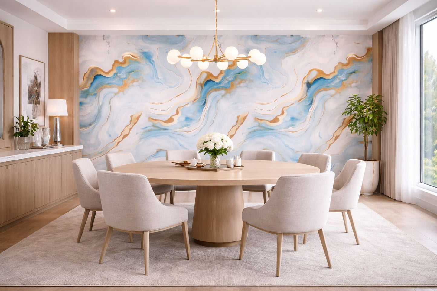 Rollo Mármol Adhesivo PVC -  Aqua Marble Gold Flow  | Importamall Ecuador