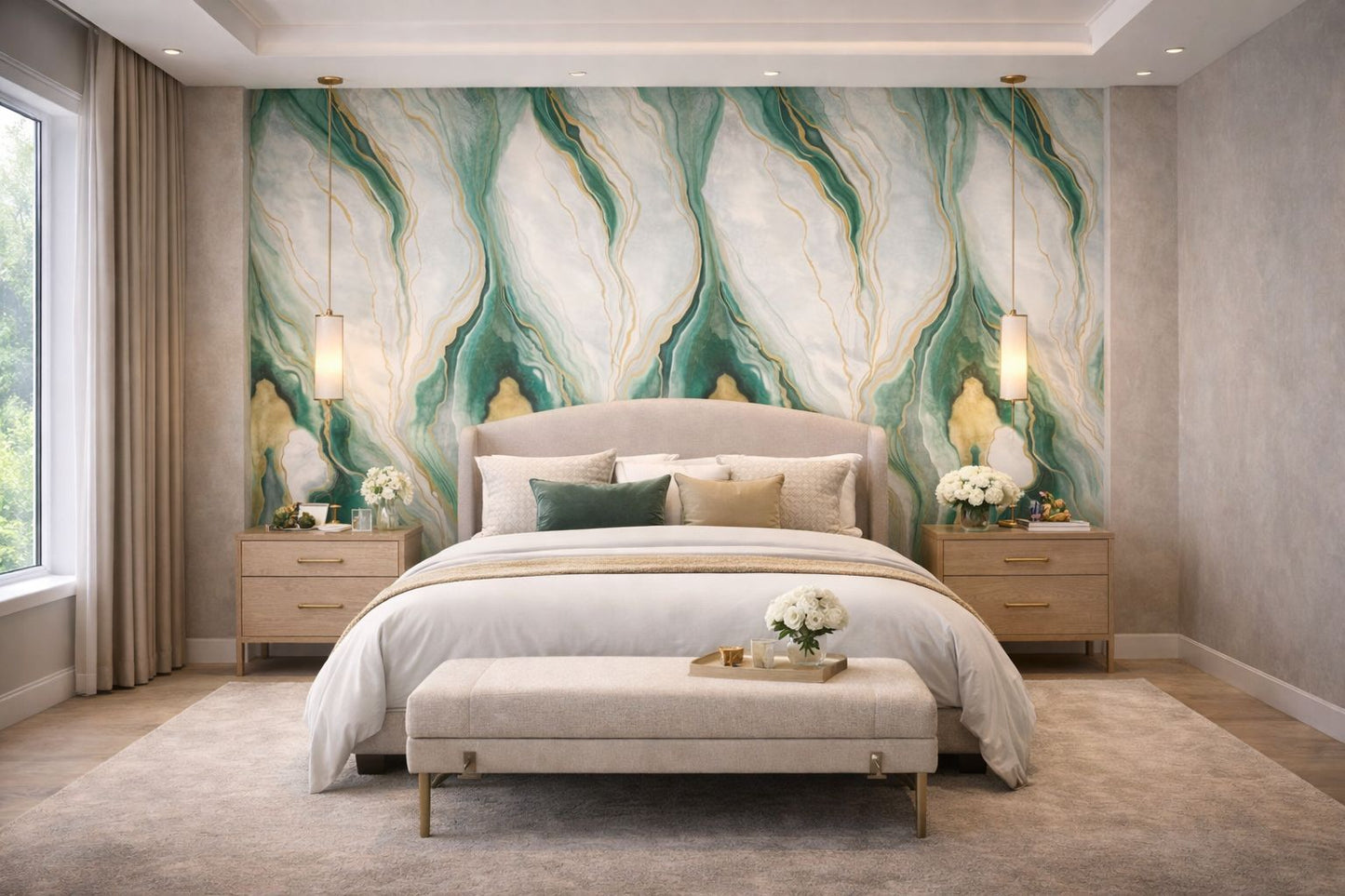 Rollo Mármol Adhesivo PVC - Emerald Gold Flow