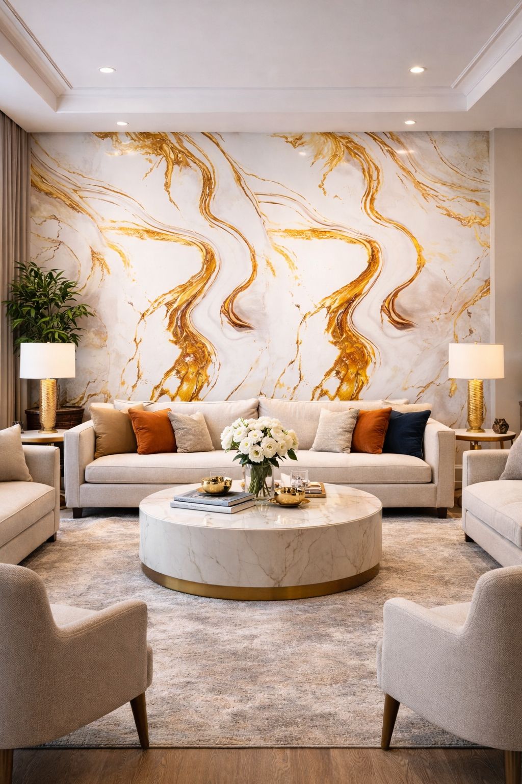 Rollo Mármol Adhesivo PVC -  White Gold Flow