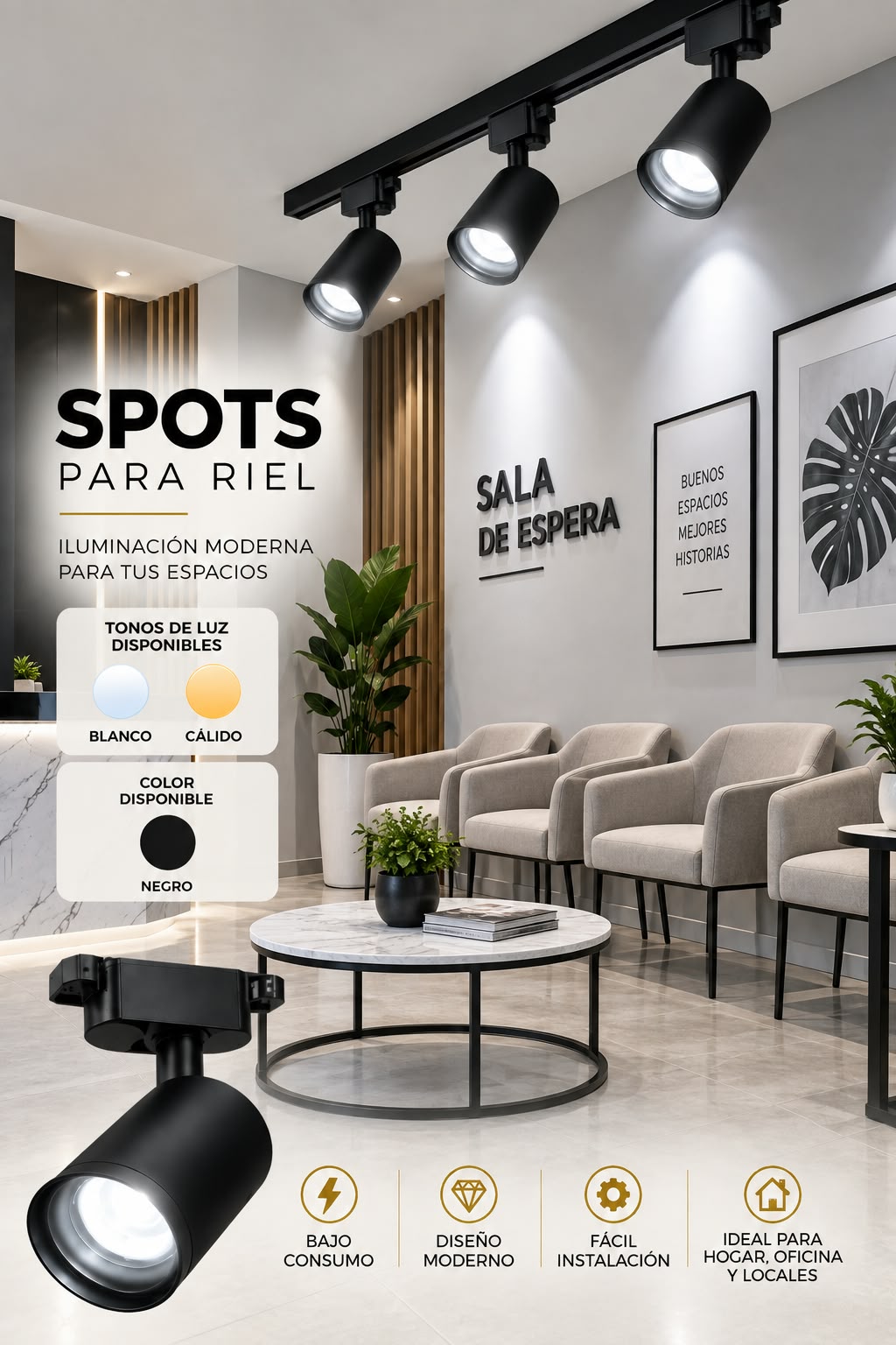 Spot de Luz LED Negro – Iluminación Moderna y Elegante