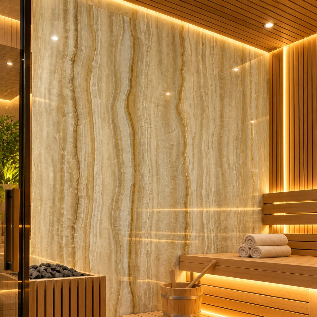 Plancha de PVC Decorativa Efecto Mármol Beige con Vetas Naturales