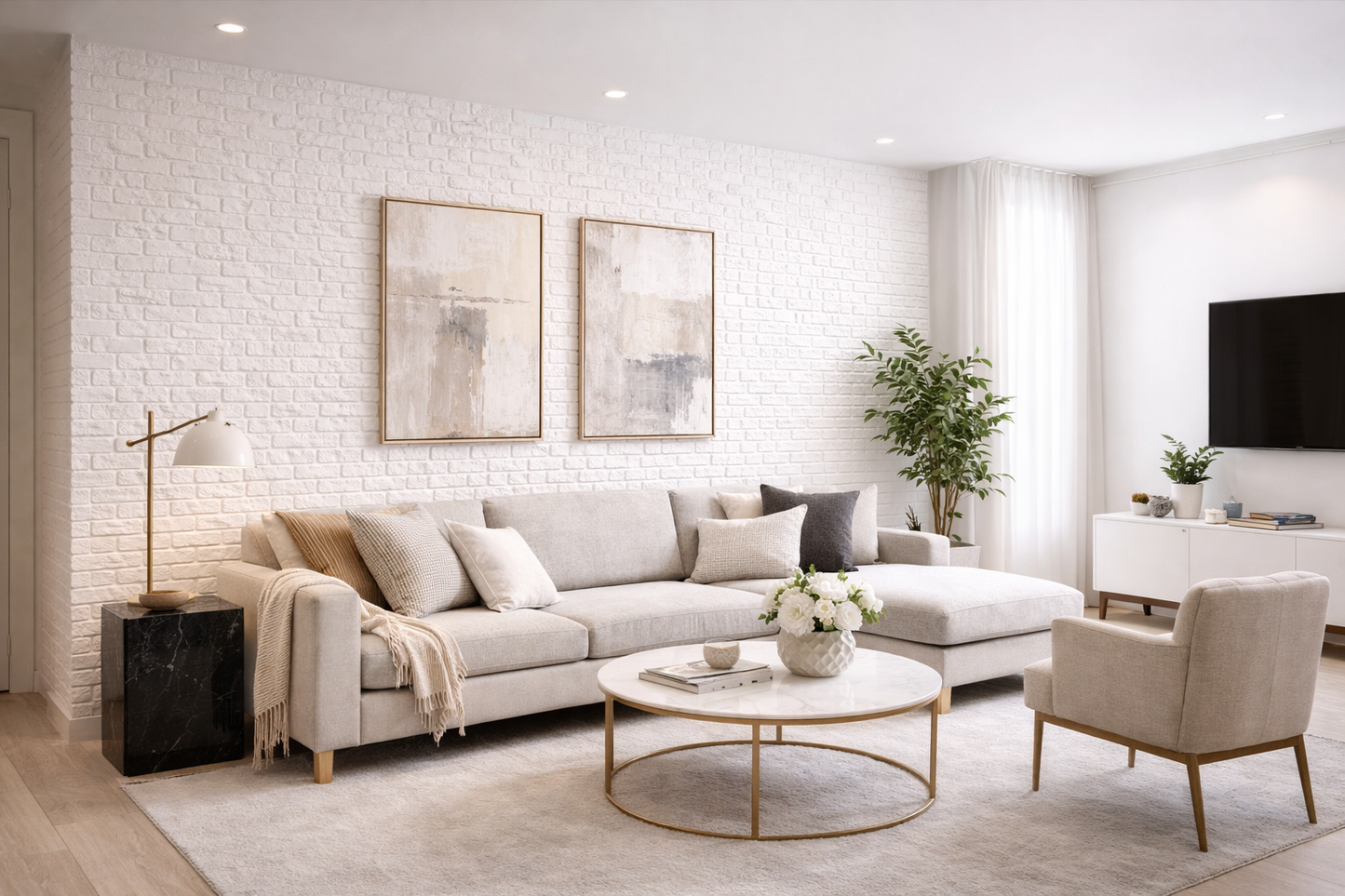 Panel Adhesivo 3D Blanco Ladrillo – 70x77 cm